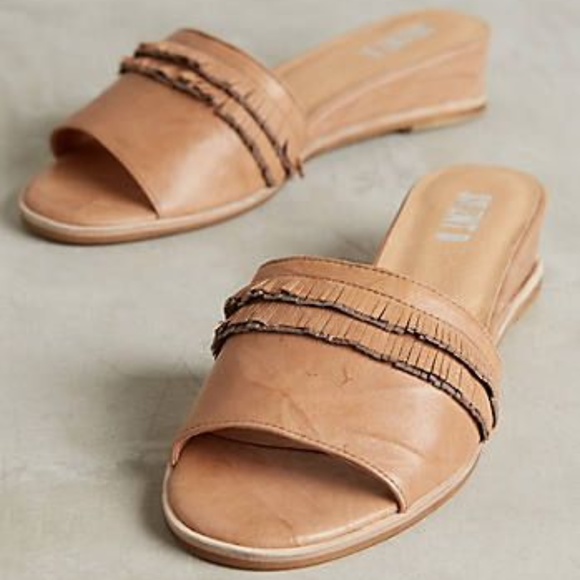 Anthropologie Shoes - Anthro Silent D Leather Fringe Wedge Slide Sandal